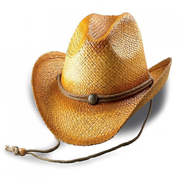 Straw Cowboy Hats: Raffia Straw w/ Tea Stained - Natural - HT-8158NT